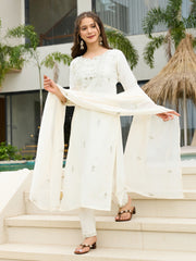 Traditional festive kurta ensemble featuring embroidery and matching dupatta