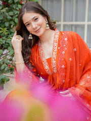 Radiant Red Embroidered Kurta Set with Dupatta