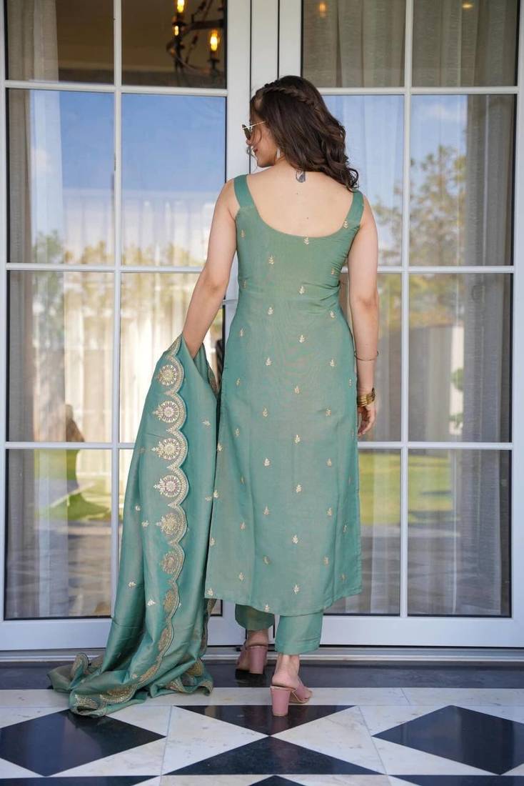 Festive Straight Kurta Set with Embellished Dupatta