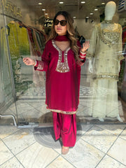 Festive Maroon Straight Kurta  set with Mirror Work