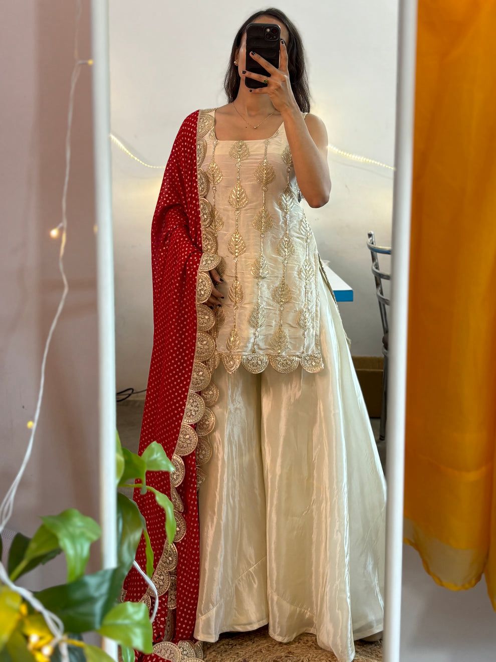 White Soft Chinon Embroidered Work Suit Set with Dupatta