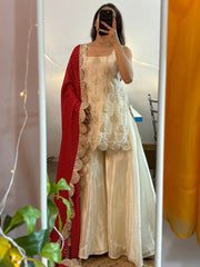 White Soft Chinon Embroidered Work Suit Set with Dupatta