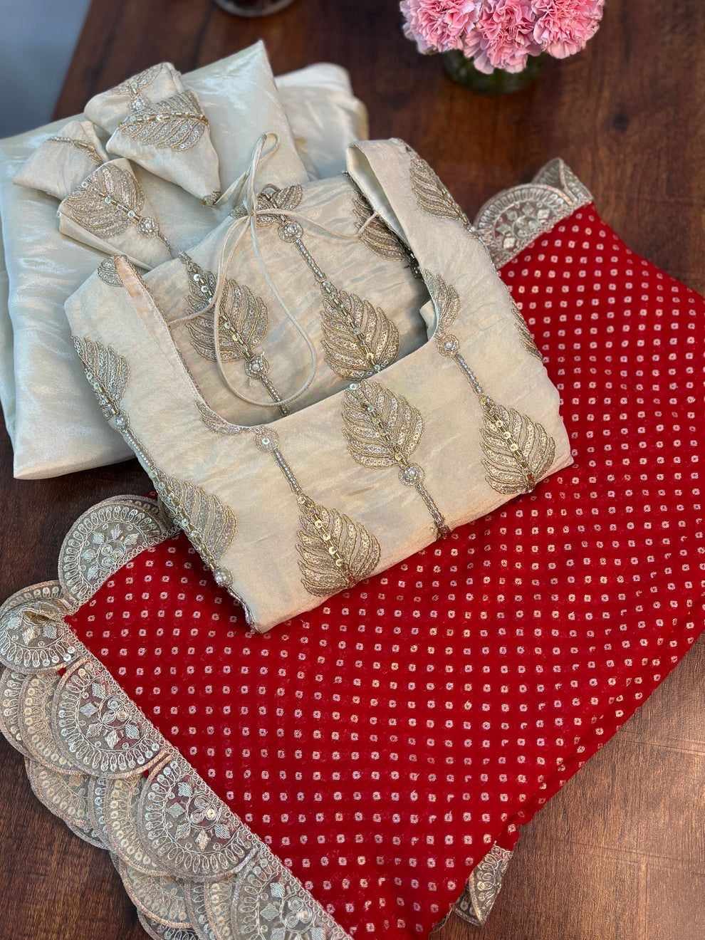 White Soft Chinon Embroidered Work Suit Set with Dupatta