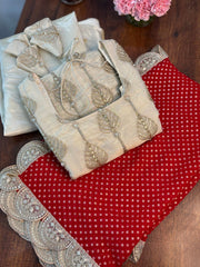 White Soft Chinon Embroidered Work Suit Set with Dupatta