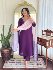 Stylish Straight Kurta Pant Set with Ombre Dupatta