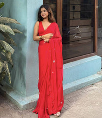 Stunning Woman in Red Saree