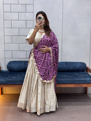 Festive ready in a silk lehenga and printed dupatta