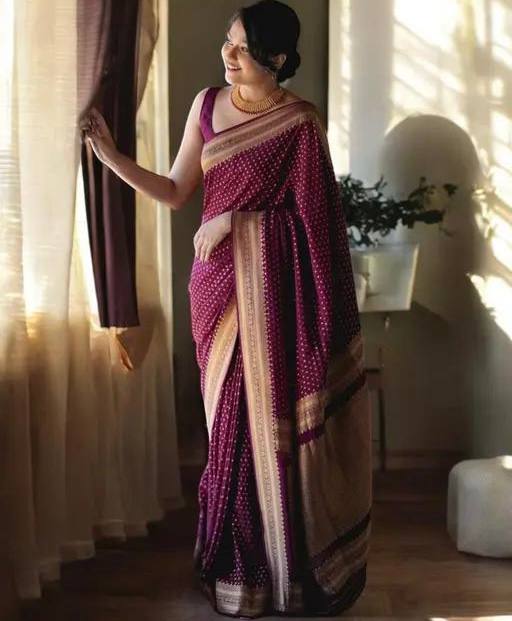 Rich Wine Red Festive Wear Saree Traditional Silk Blend Saree for Weddings