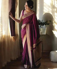 Rich Wine Red Festive Wear Saree Traditional Silk Blend Saree for Weddings