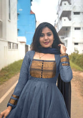 Festive Yellow Anarkali Suit with Blue Zari Border