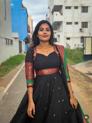 Designer Black Anarkali with Multicolor Woven Border