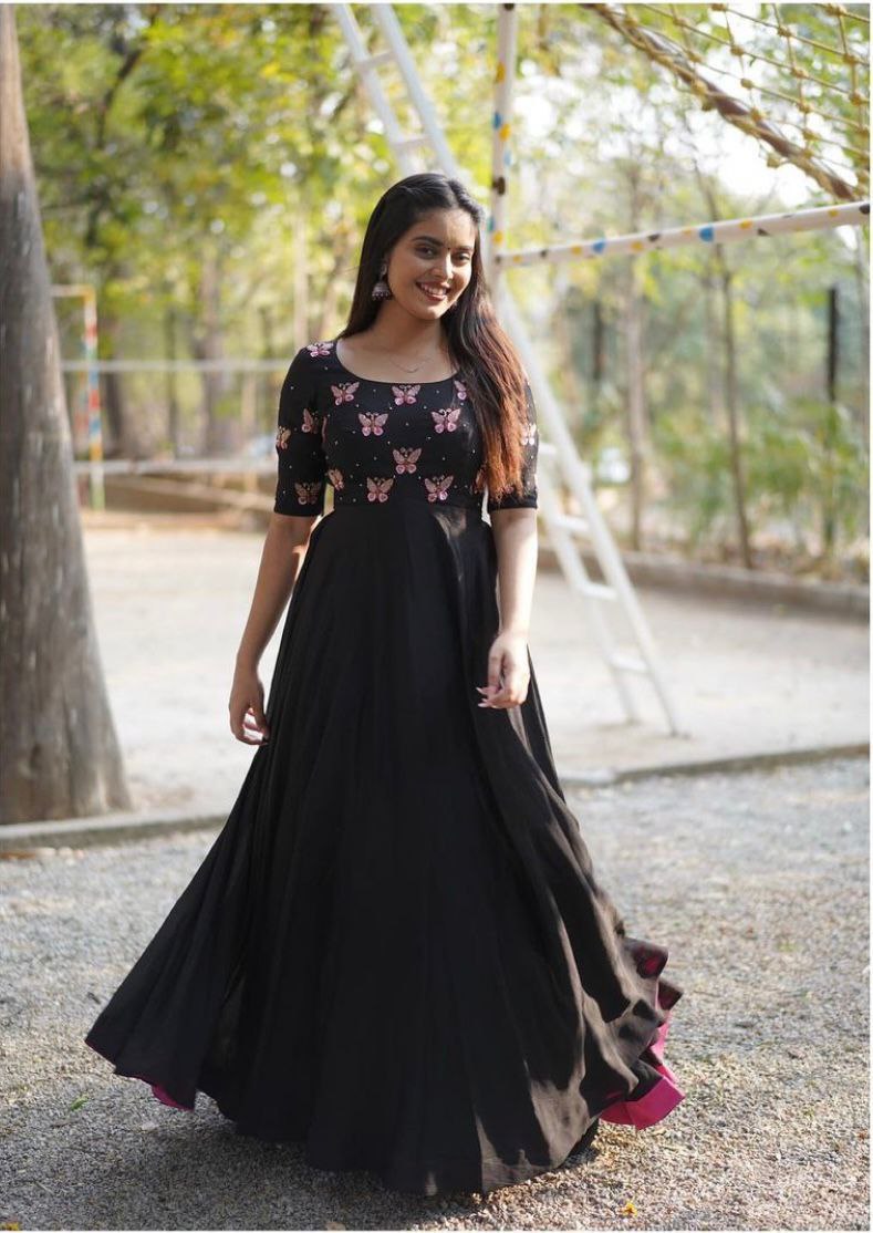 Butterfly Garden Black Anarkali Gown