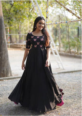Butterfly Garden Black Anarkali Gown