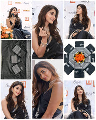 Pure Black Silk Blend Saree with Silver Zari Border and Embroidered Motif