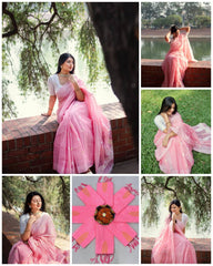 Simple and Stylish Soft Pink Saree with White Blouse Combination