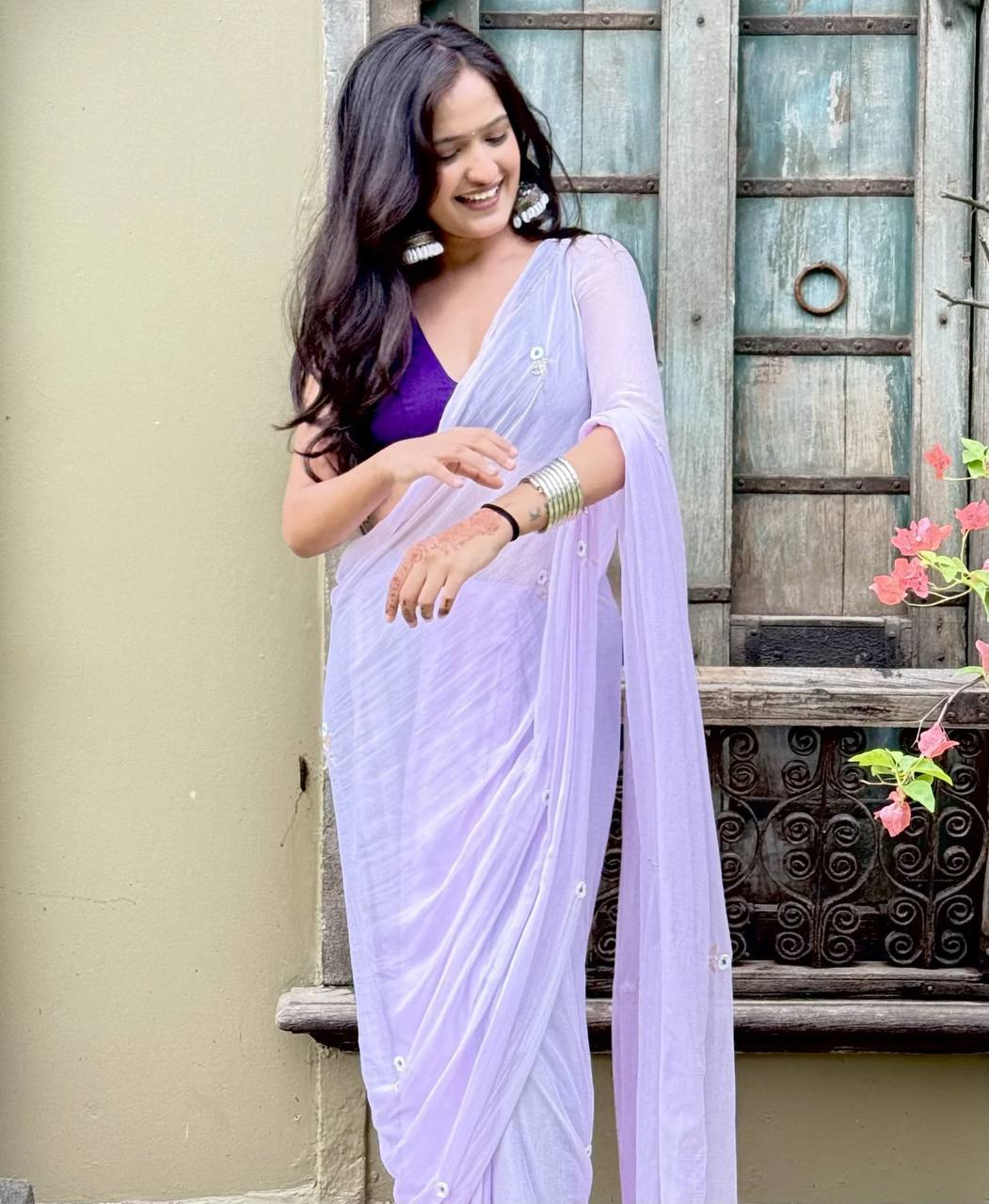 Lavender Casual Saree with Purple Blouse.