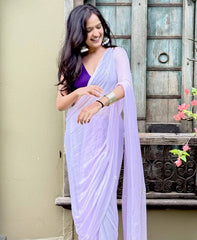 Lavender Casual Saree with Purple Blouse.