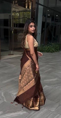 Elegant Brown Silk Saree with Golden Border