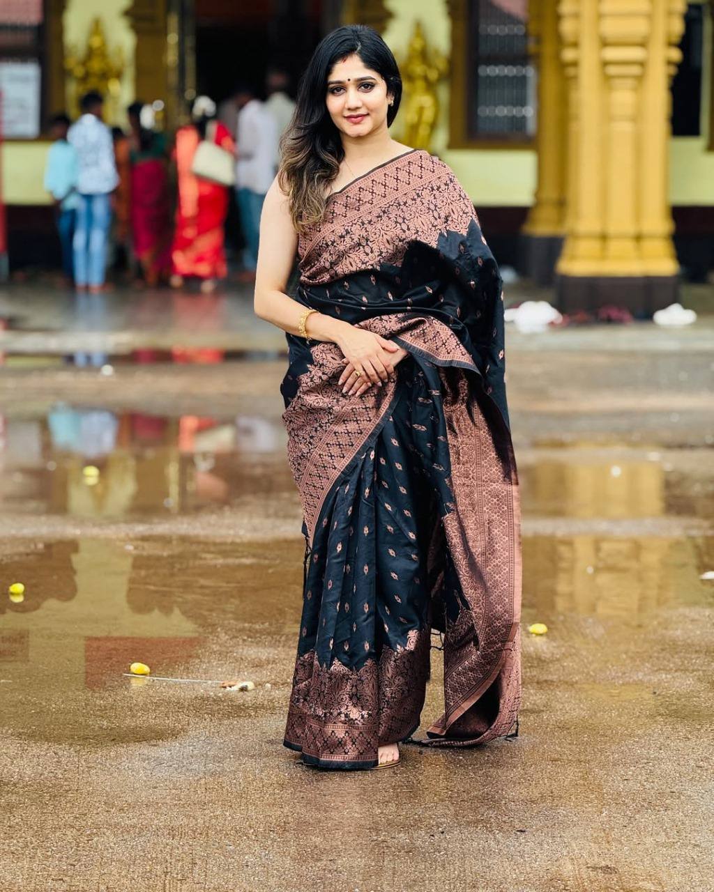 Black & Copper Banarasi Silk Saree with Rich Zari Weave