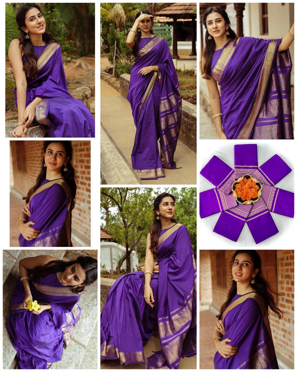 Royal Purple Silk Saree with Golden Zari Border