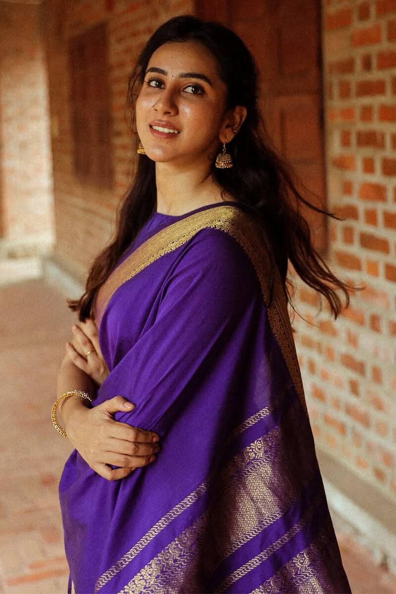 Royal Purple Silk Saree with Golden Zari Border