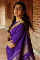Royal Purple Silk Saree with Golden Zari Border