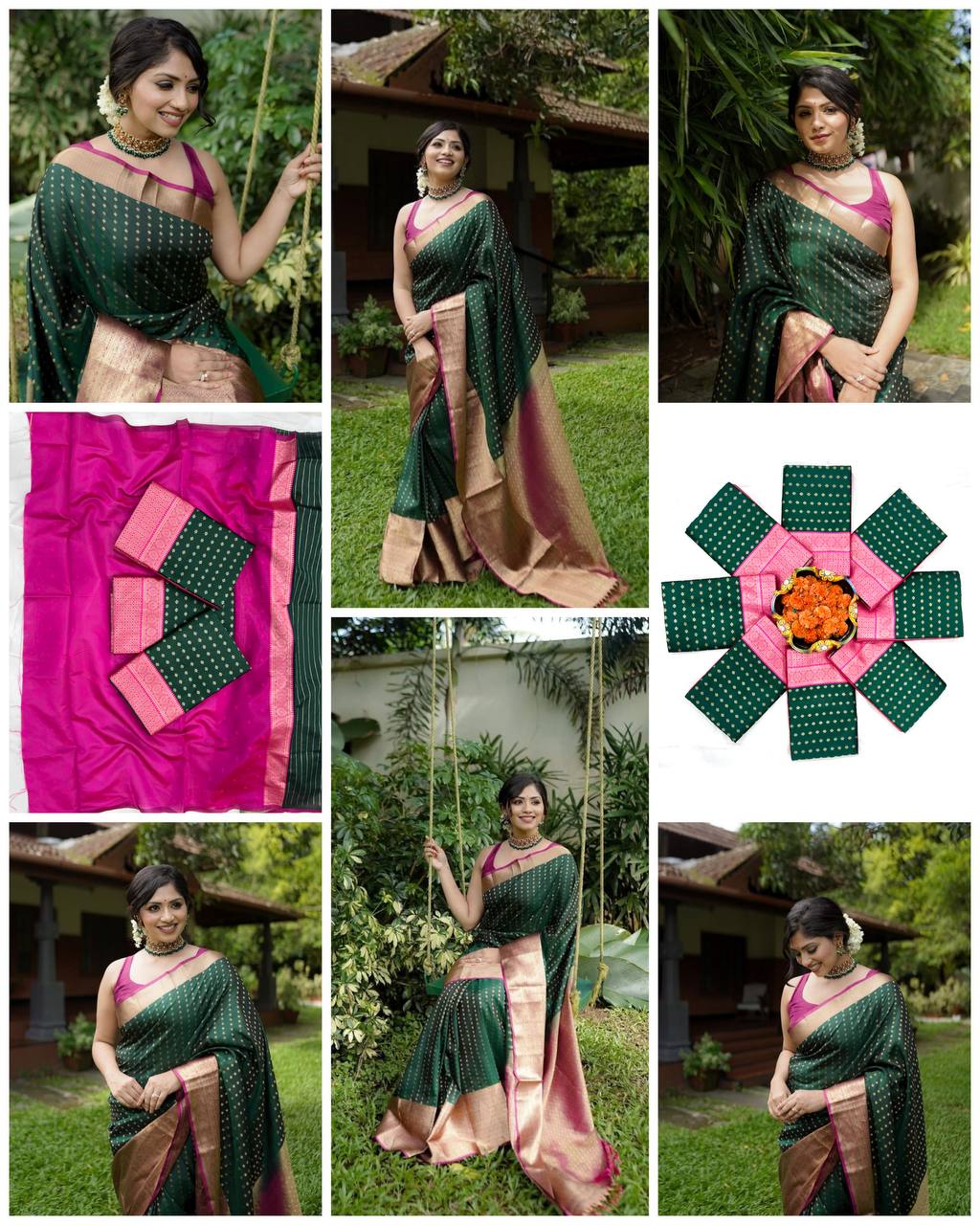 Elegant Green Banarasi Silk Saree with Golden Zari Work