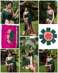 Elegant Green Banarasi Silk Saree with Golden Zari Work