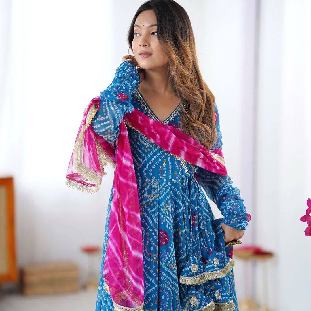 Elegant Anarkali Set with Dupatta and Tassel Detailing