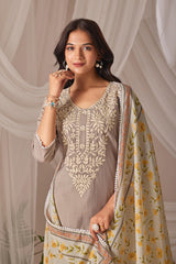 Lime Green Chanderi Silk Suit with Floral Dupatta & Pants
