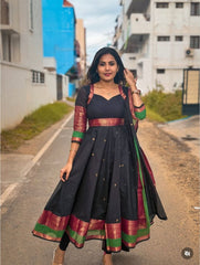 Designer Black Anarkali with Multicolor Woven Border