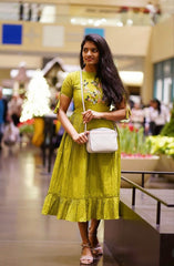 Lime Green Floral Embroidered Midi Dress