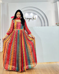 Radiant Multicolor Striped Anarkali Gown