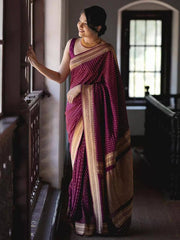 Rich Wine Red Festive Wear Saree Traditional Silk Blend Saree for Weddings