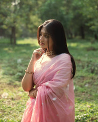 Simple and Stylish Soft Pink Saree with White Blouse Combination
