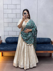 Festive ready in a silk lehenga and printed dupatta