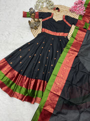 Designer Black Anarkali with Multicolor Woven Border