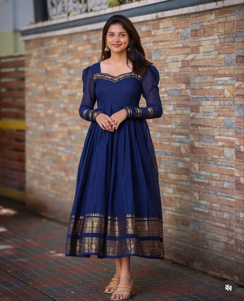 Royal Blue Gown with Traditional Zari Border