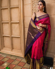 Pure Silk Traditional Kanjivaram Saree with Contrast Zari Border