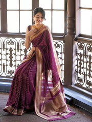 Rich Wine Red Festive Wear Saree Traditional Silk Blend Saree for Weddings
