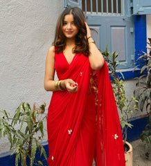 Stunning Woman in Red Saree