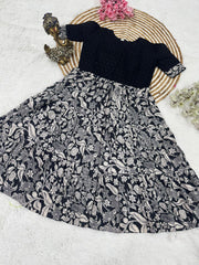 Elegant Black Chikankari & Printed Flared Dress