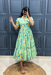 Vibrant Pink Floral Tiered Midi Dress