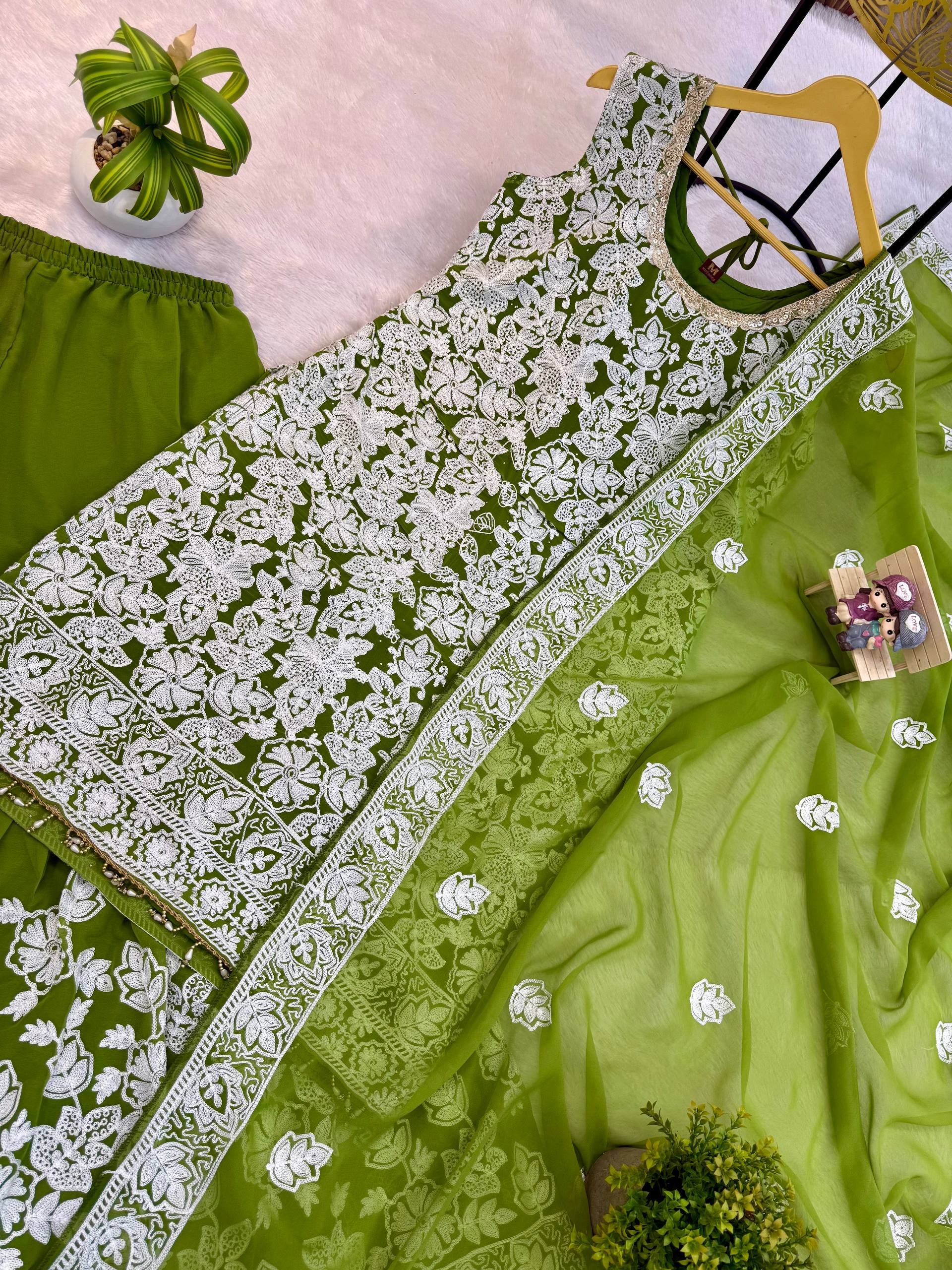 Elegant Red Sharara Suit with Intricate White Embroidery
